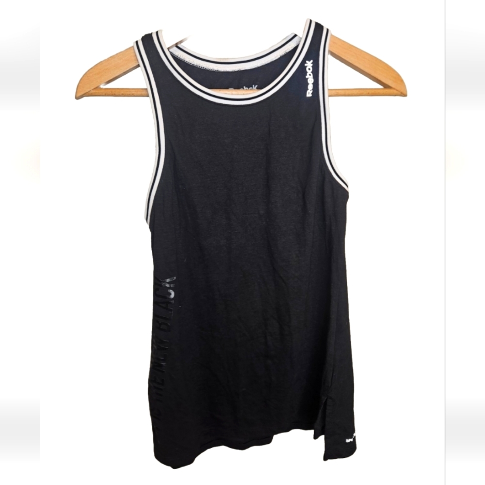 Reebok Small Fit Is The New Black Speedwick Racerback Black With Stripe Tank